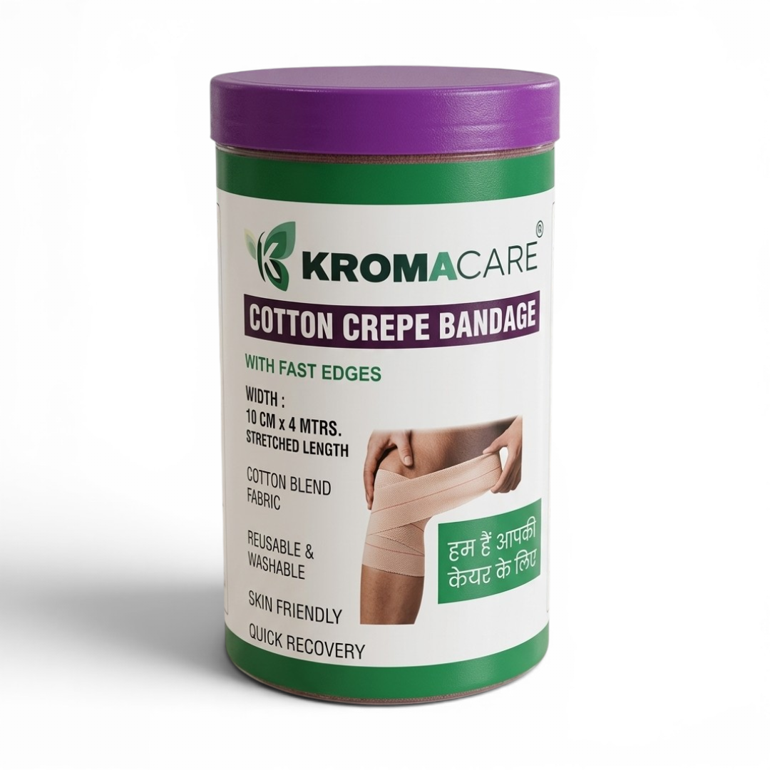 Kromacare Cotton Crepe Bandage 10cm x 4m for compression support and orthopedic care