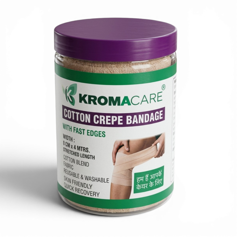 Kromacare Cotton Crepe Bandage 8cm x 4m for orthopedic support and compression therapy
